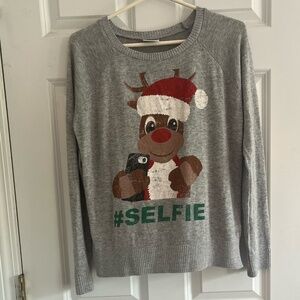 L.O.L. Vintage Gray Holiday Ugly Christmas Sweater #SELFIE Reindeer Design Large
